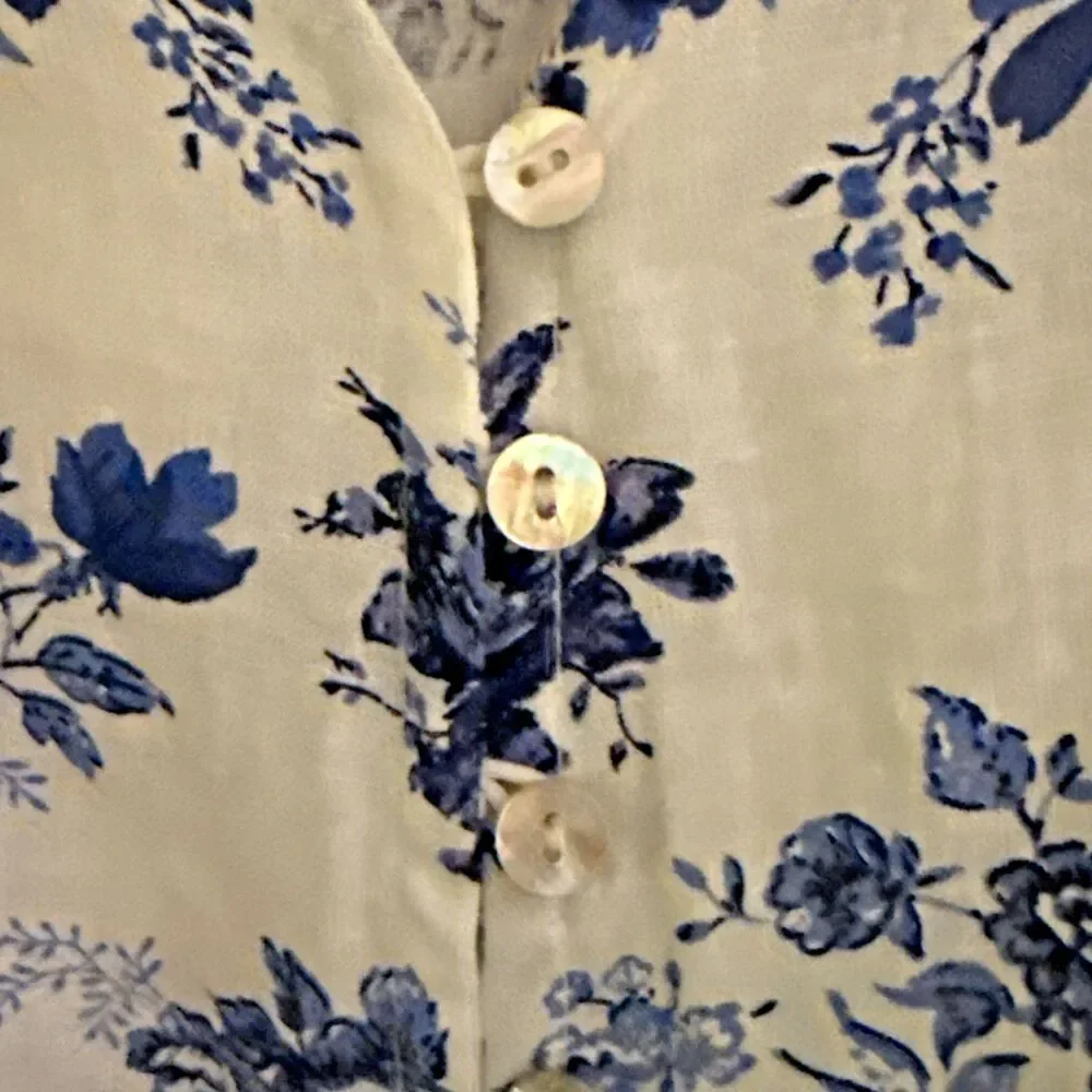 Cupcakes & Cashmere Jerome Cropped Linen Top Womens Sz S Blue Toile Puff Sleeve